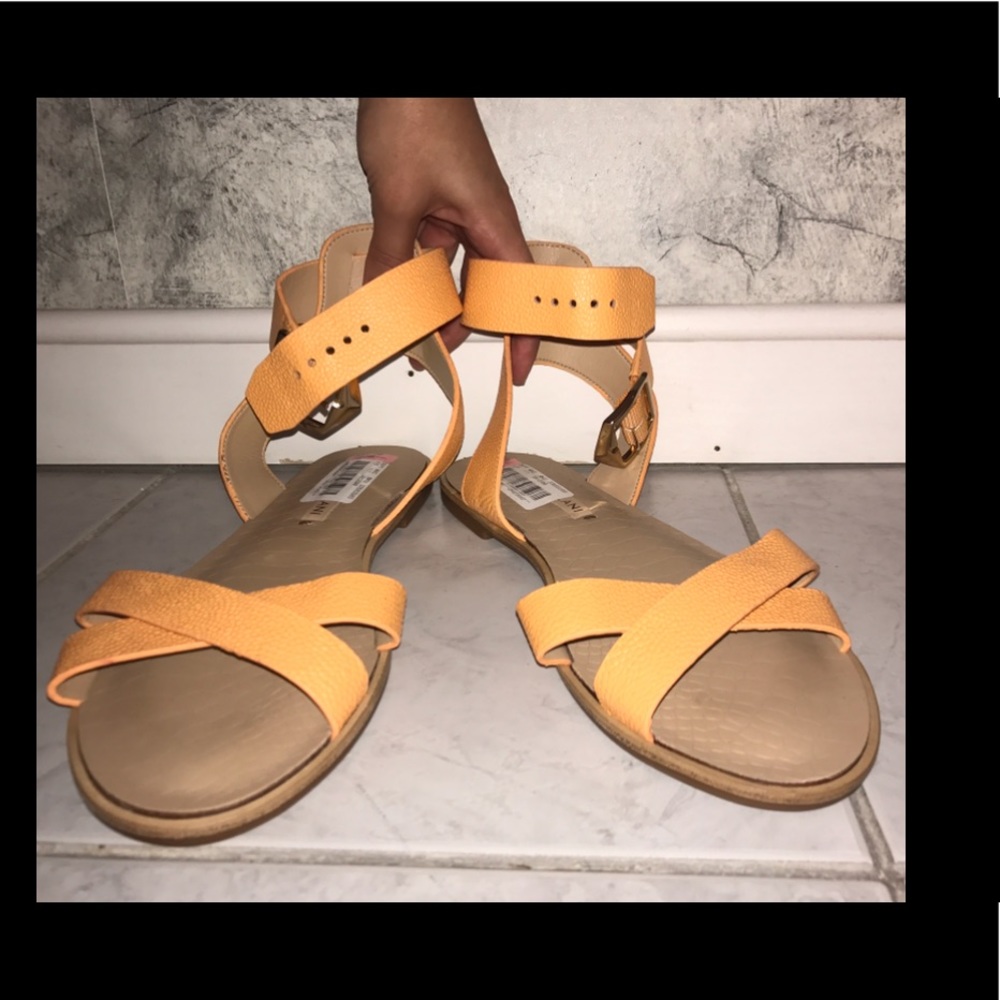 Antonio Melani Leather Ankle Strap Buckle Sandals